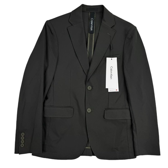 Calvin Klein Mens X Slim Fit Stretch Solid Knit Suit Jacket Dark Olive 36R New - Picture 2 of 6